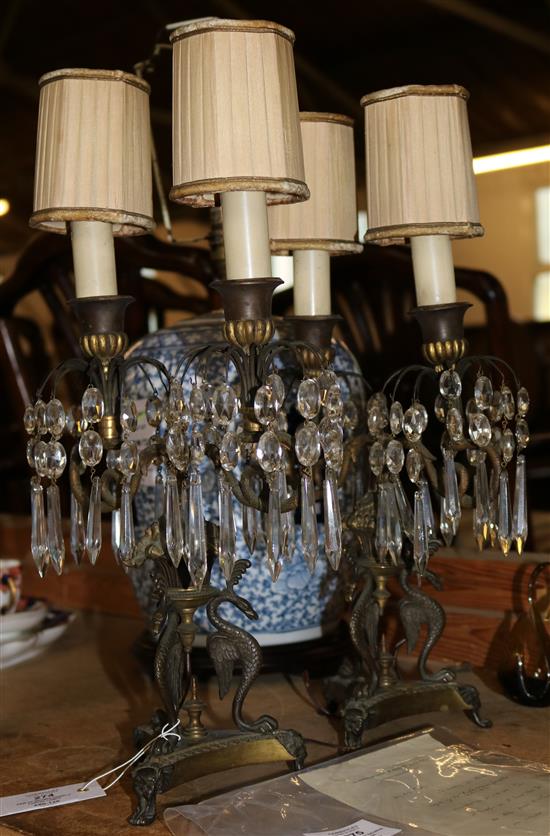 Pair of bronze ormalu lustre lamps